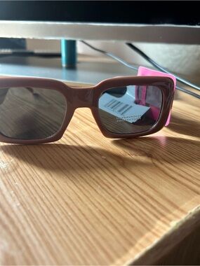 Brown Rectangular Sunglasses with Pink Arms